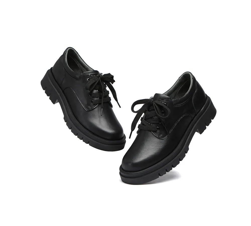 Senior  School Shoes Black Leather Lace Up Large Size Shoes