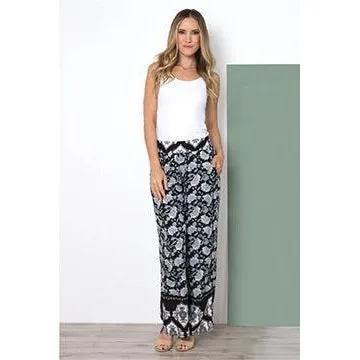 Simply Noelle Lotus Flower Palazzo Pant - Black