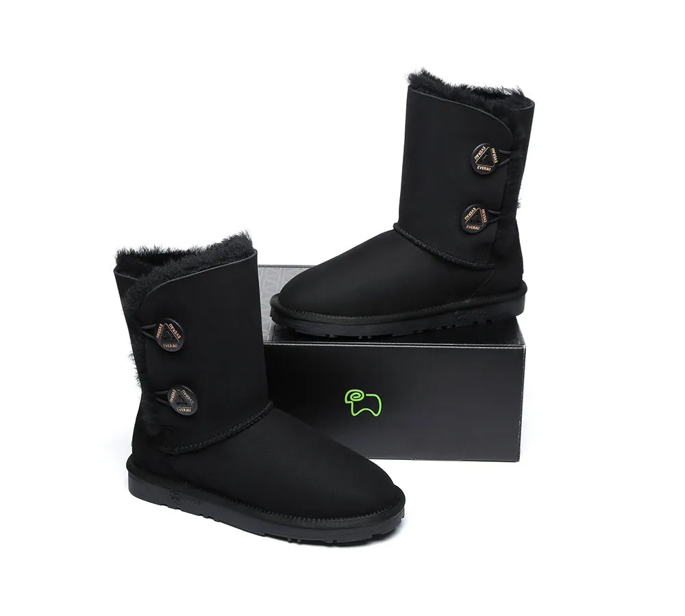 Twin Button Short Sheepskin Wool Water Resistant Boots