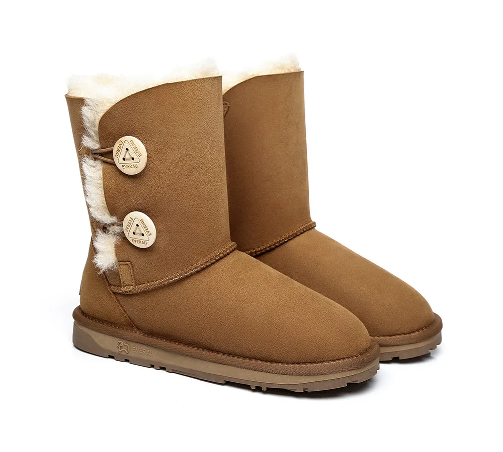 Twin Button Short Sheepskin Wool Water Resistant Boots