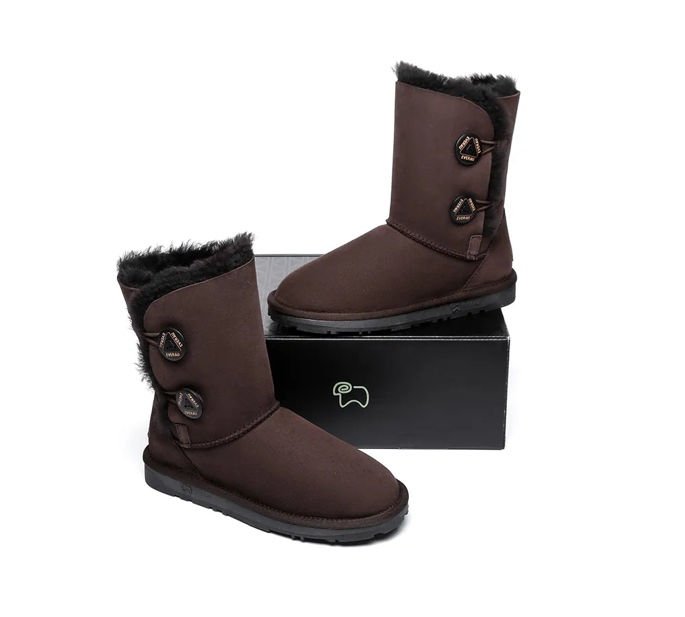 Twin Button Short Sheepskin Wool Water Resistant Boots