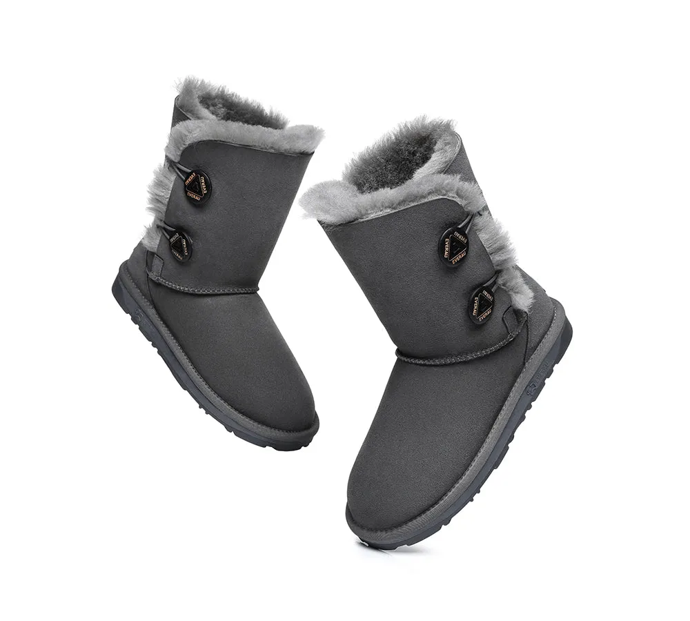 Twin Button Short Sheepskin Wool Water Resistant Boots