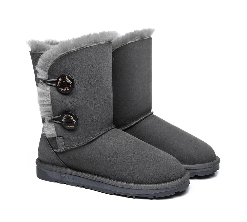 Twin Button Short Sheepskin Wool Water Resistant Boots