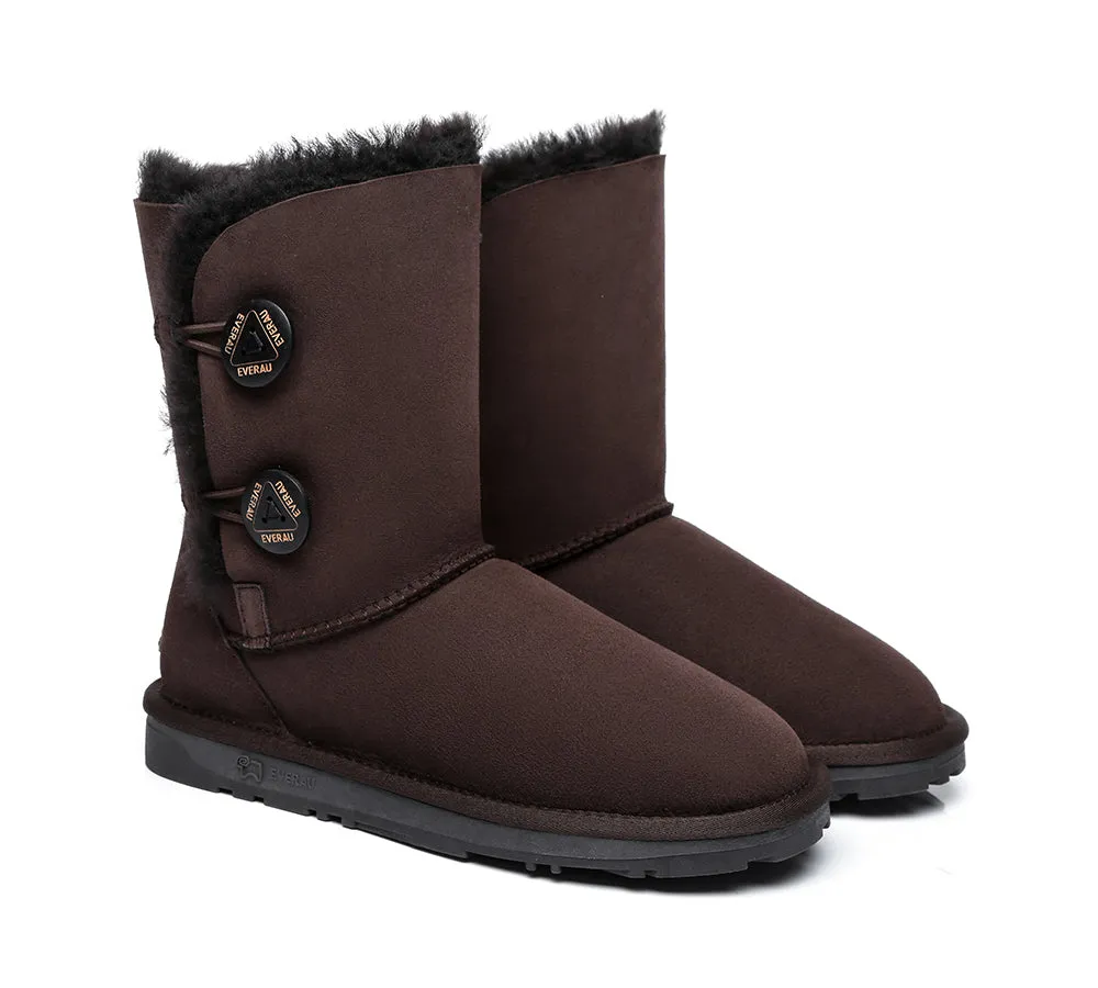 Twin Button Short Sheepskin Wool Water Resistant Boots