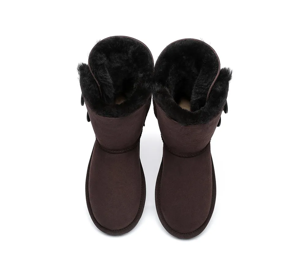 Twin Button Short Sheepskin Wool Water Resistant Boots