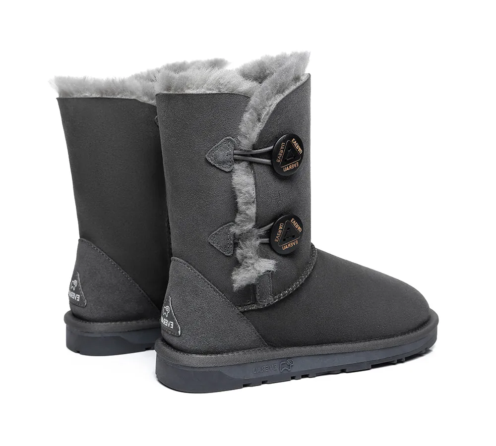 Twin Button Short Sheepskin Wool Water Resistant Boots