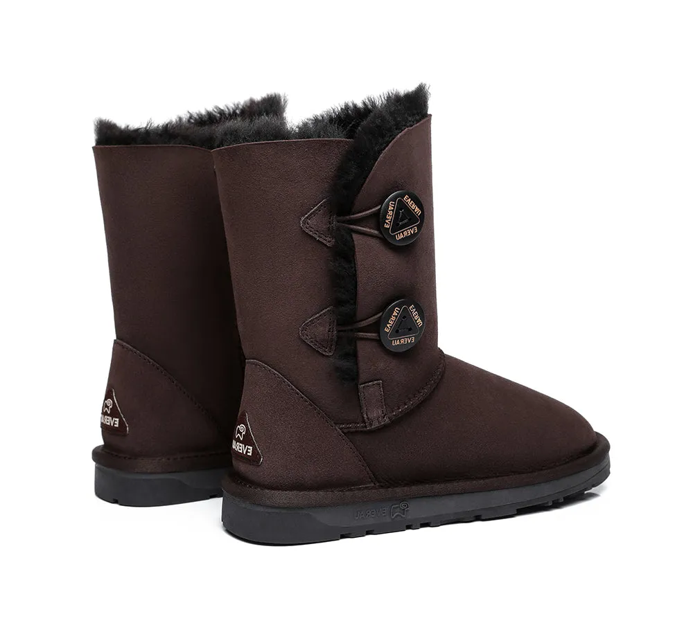 Twin Button Short Sheepskin Wool Water Resistant Boots