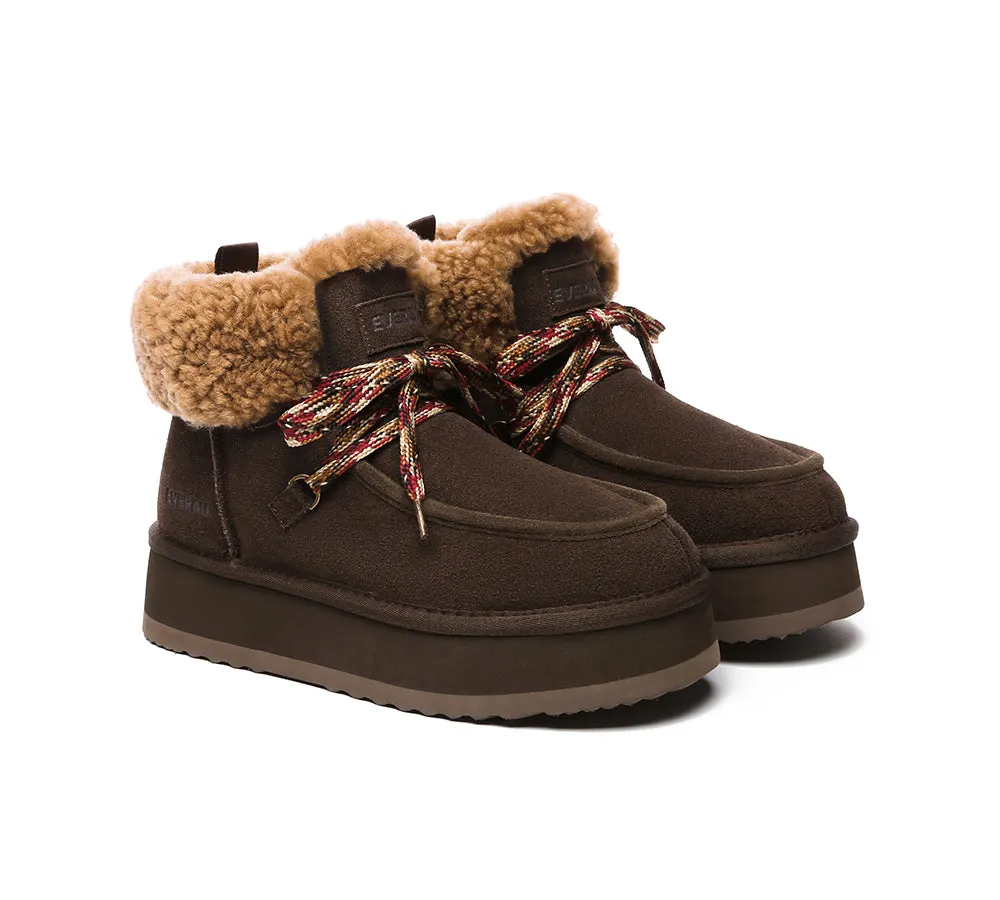 UGG Boots Women Sheepskin Wool Lace Up Ankle Platform Boots Honour