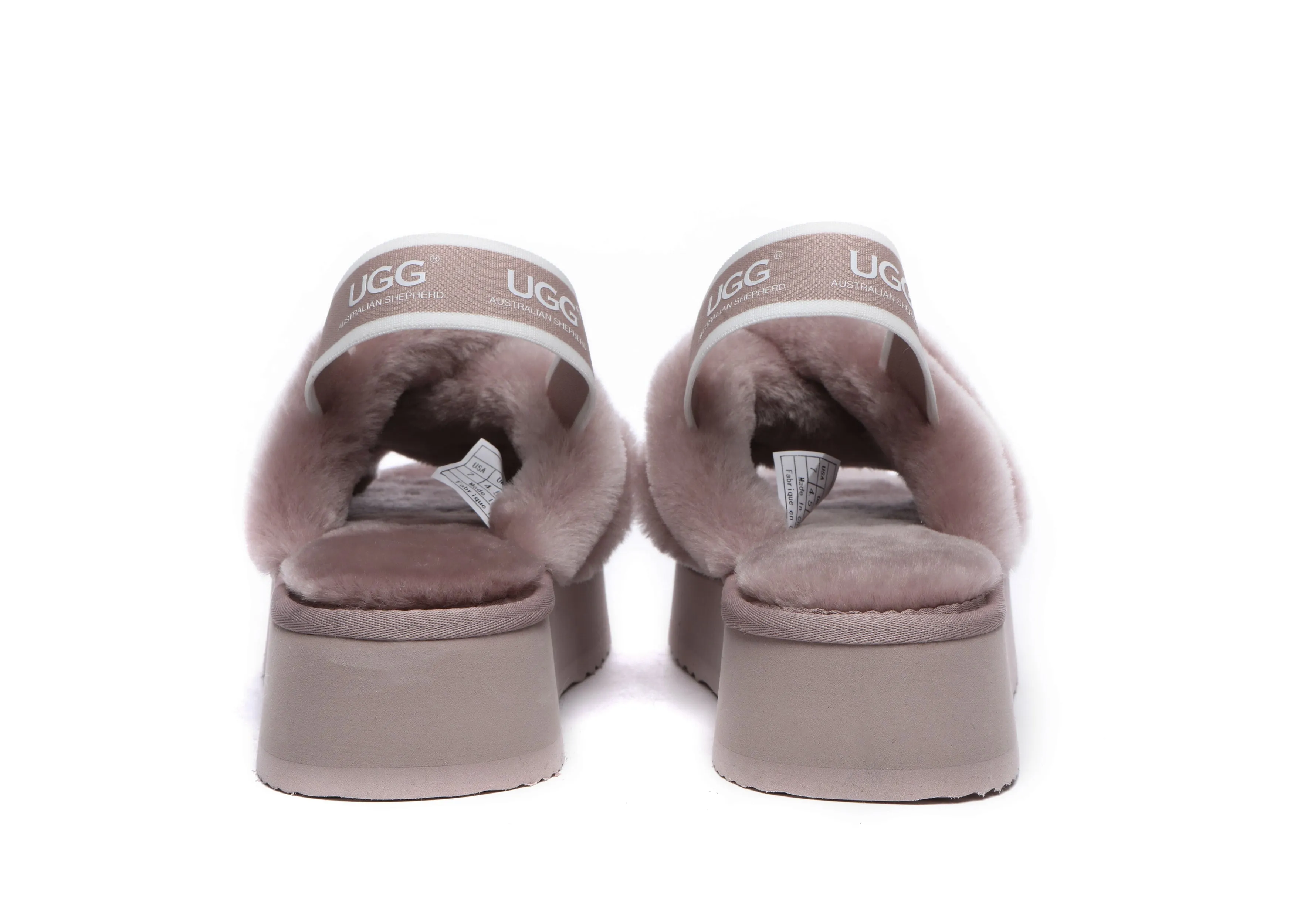 UGG Slides Women High Platform Cross-Over Fluffy Sandals Aditi