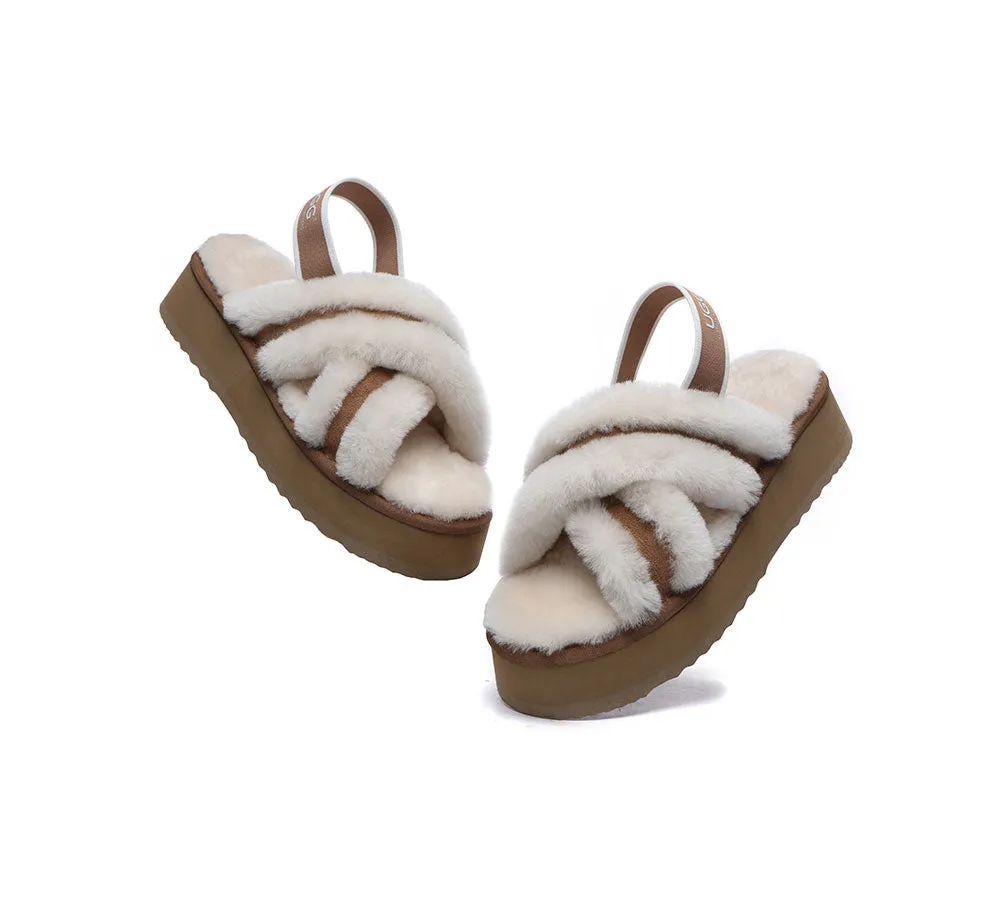 UGG Slides Women High Platform Cross-Over Fluffy Sandals Aditi