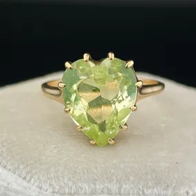 Vintage 10K Gold Large Green Spinel Heart Ring, Sz 8 1/4