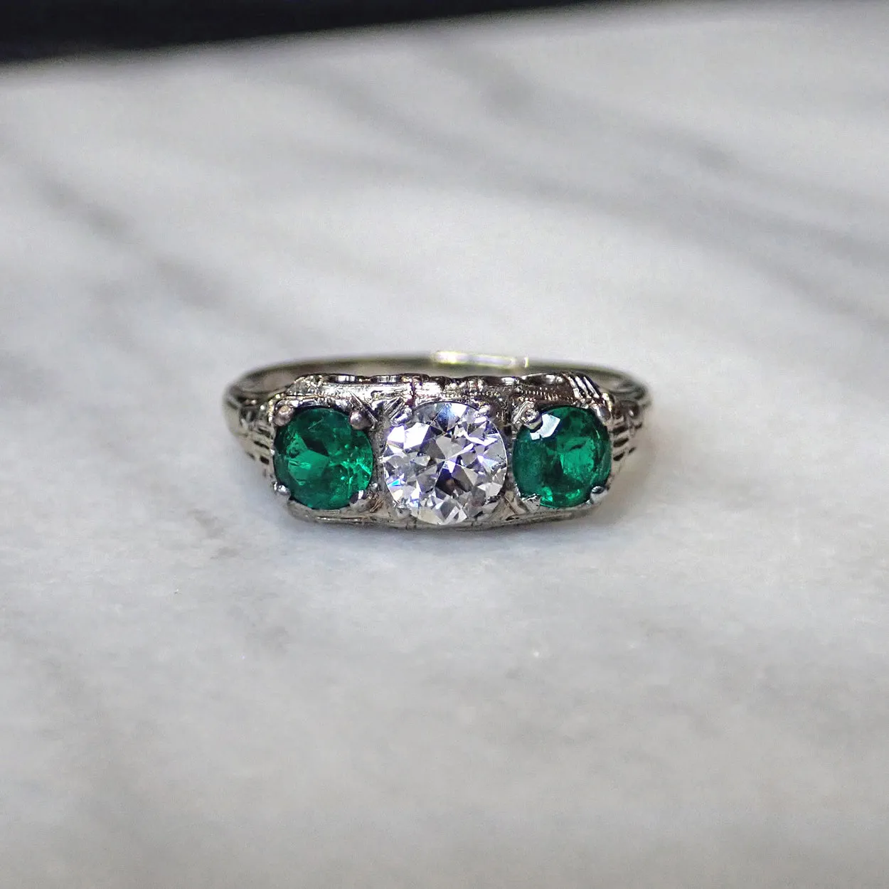 Vintage Diamond & Emerald Ring