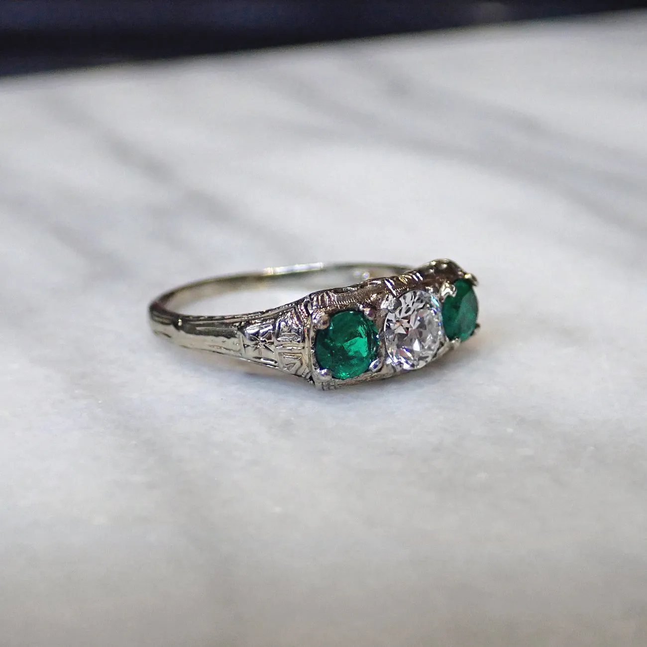 Vintage Diamond & Emerald Ring