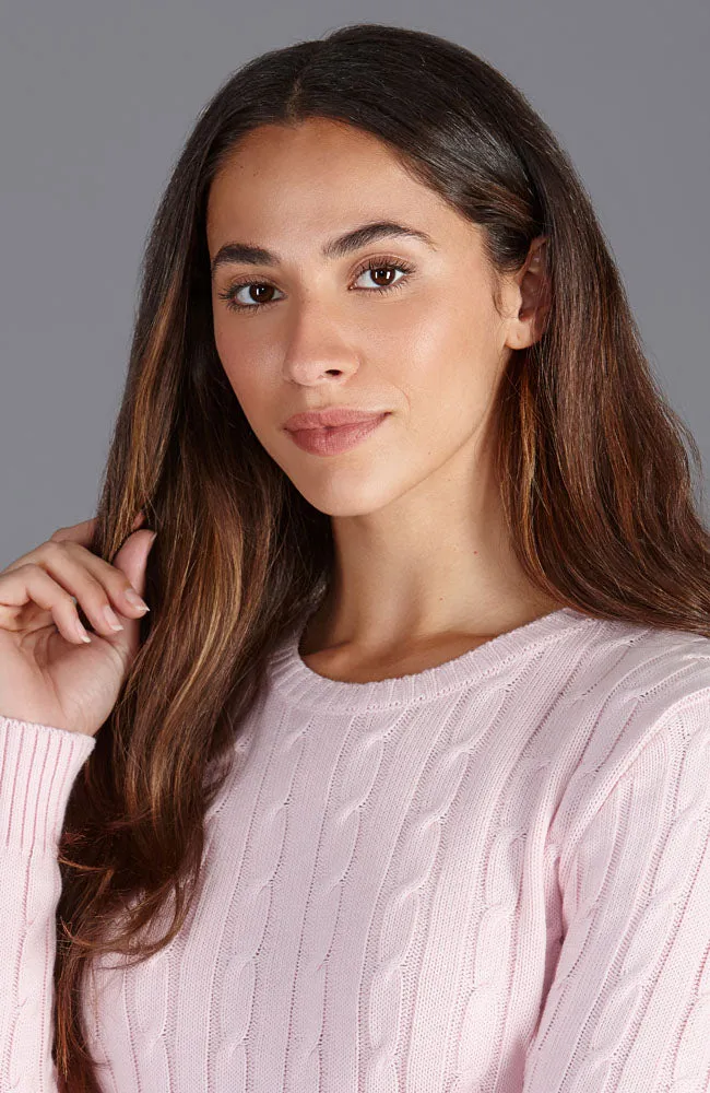 Womens Cotton Cable Crew Neck Jumper