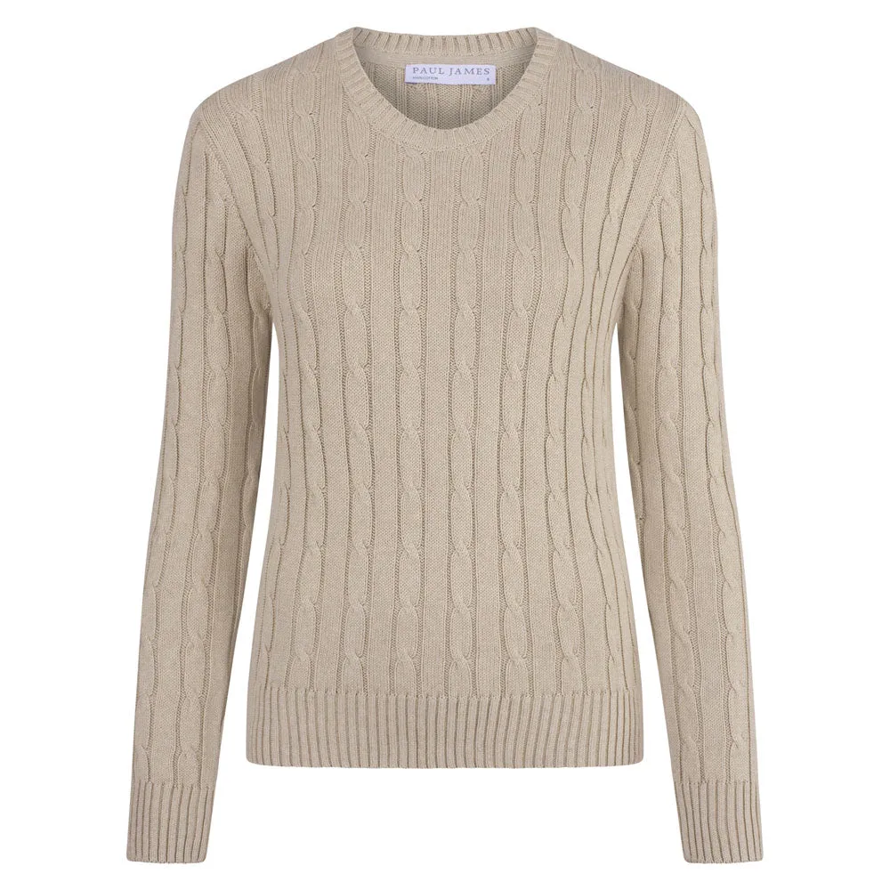 Womens Cotton Cable Crew Neck Jumper