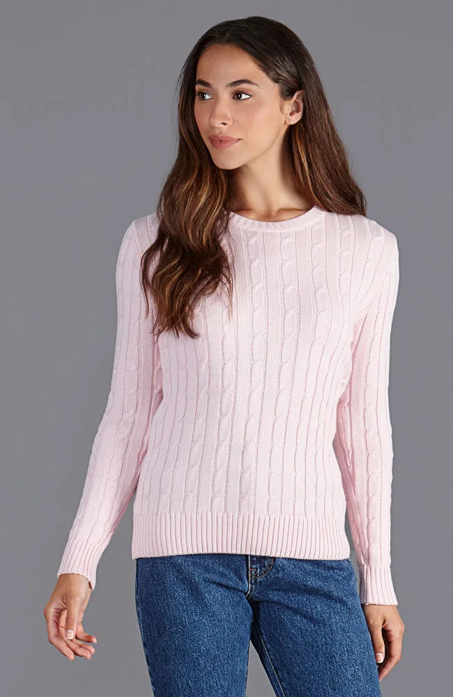 Womens Cotton Cable Crew Neck Jumper