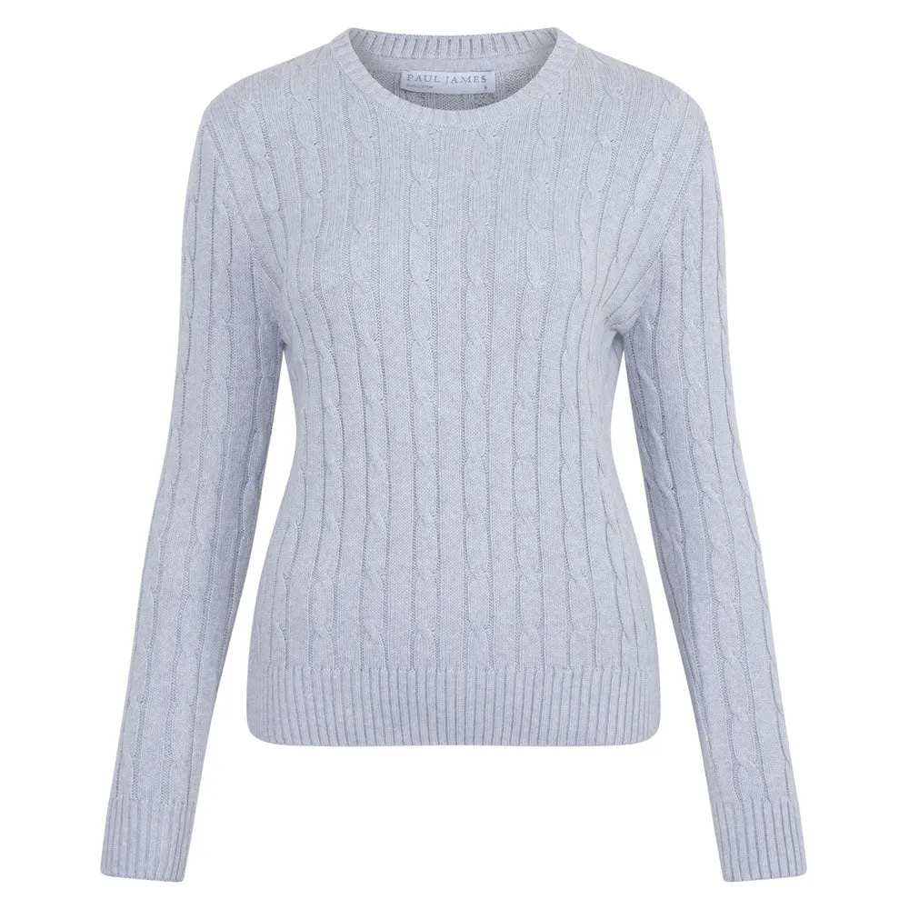 Womens Cotton Cable Crew Neck Jumper