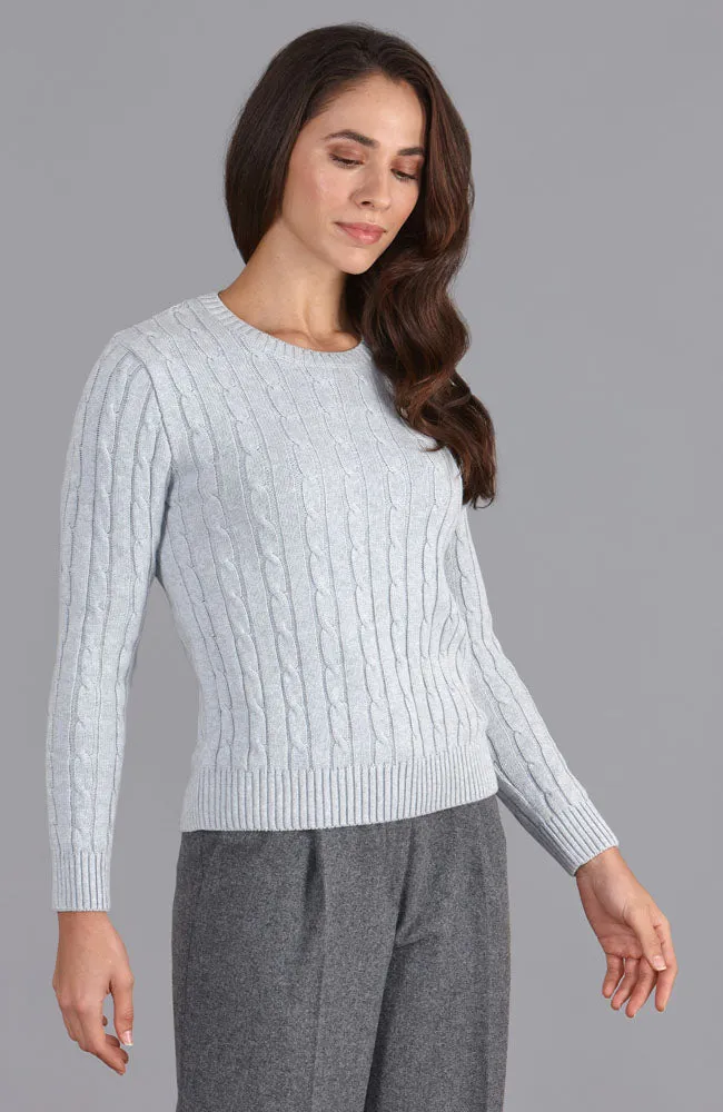 Womens Cotton Cable Crew Neck Jumper