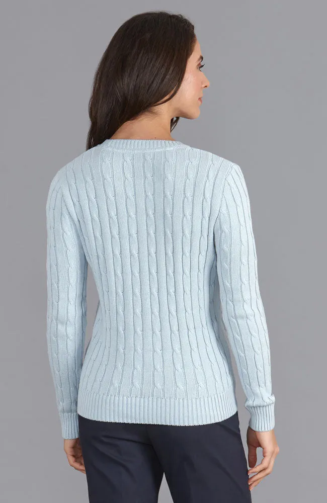 Womens Cotton Cable Crew Neck Jumper