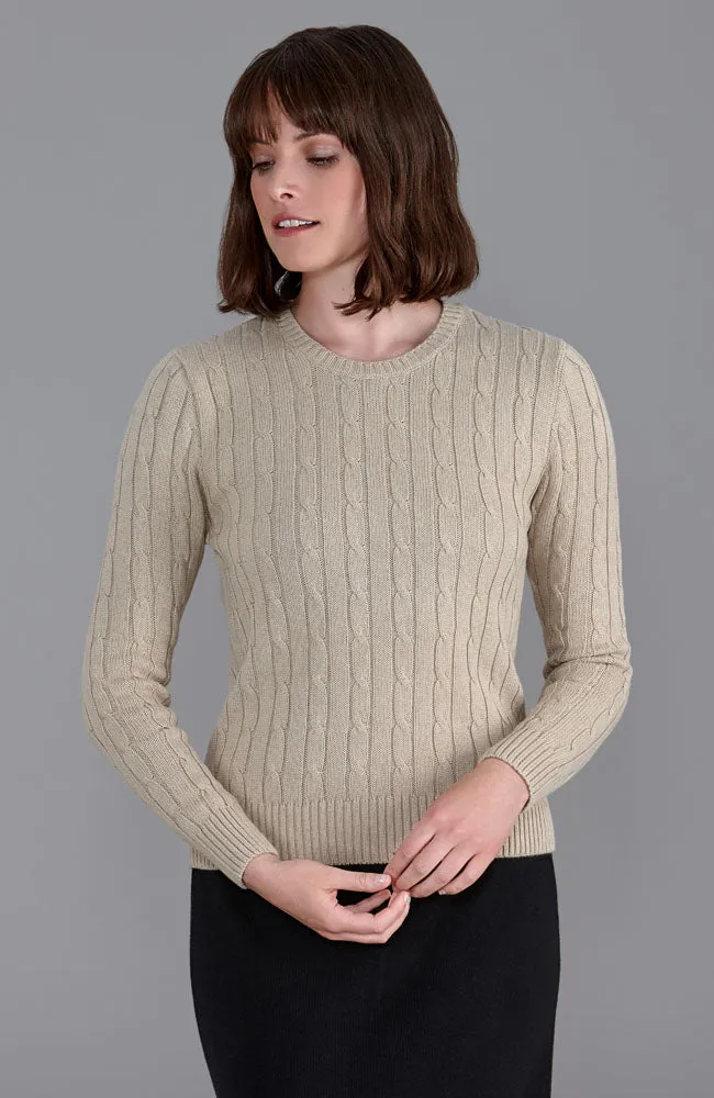 Womens Cotton Cable Crew Neck Jumper