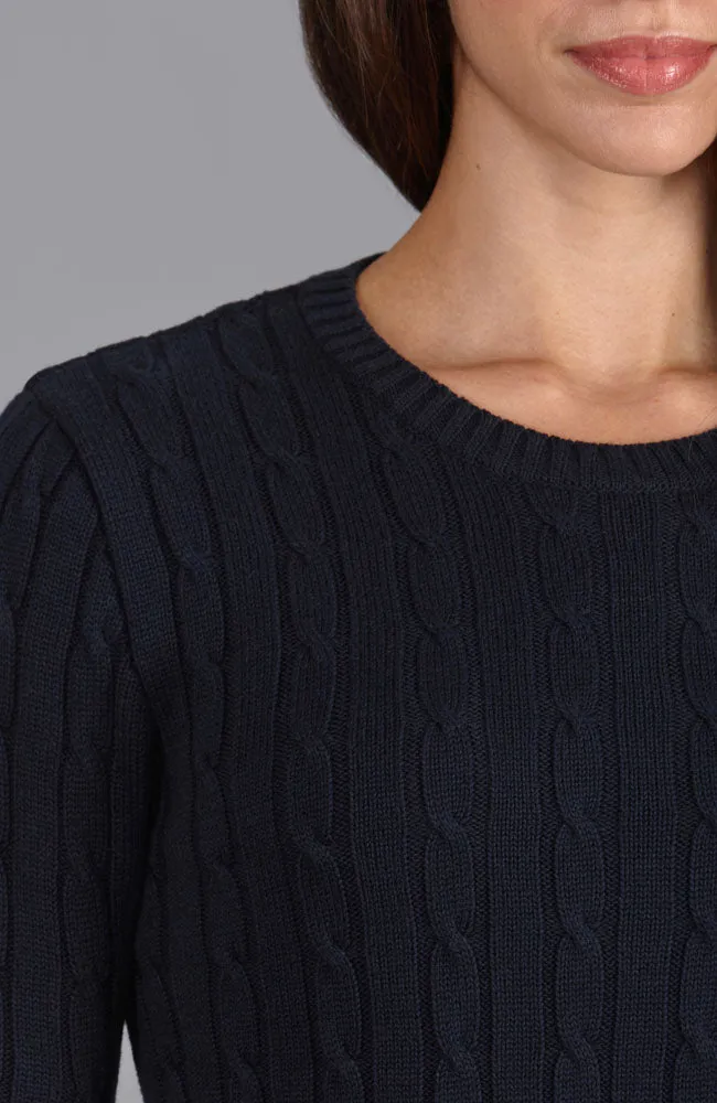 Womens Cotton Cable Crew Neck Jumper