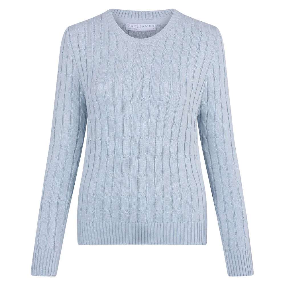 Womens Cotton Cable Crew Neck Jumper