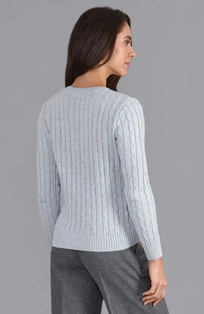 Womens Cotton Cable Crew Neck Jumper