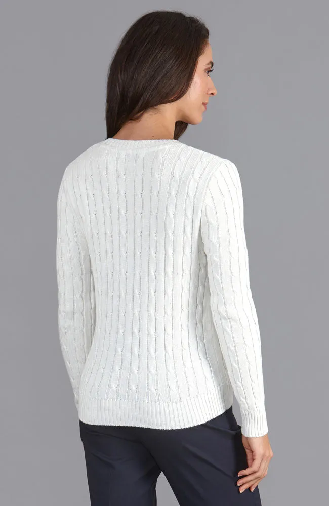 Womens Cotton Cable Crew Neck Jumper