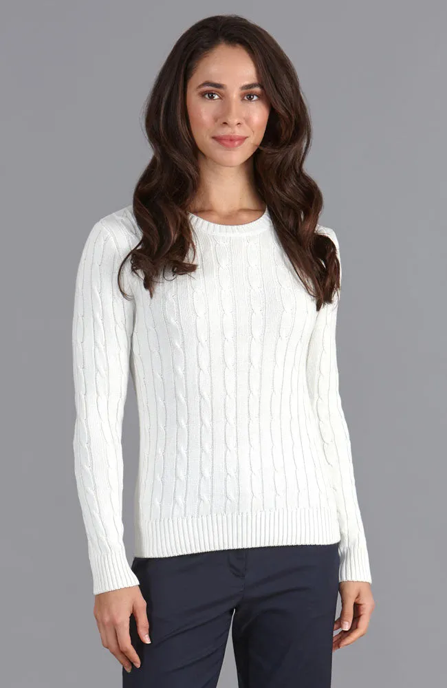 Womens Cotton Cable Crew Neck Jumper