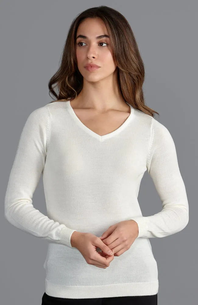 Womens Pure Extra Fine Merino Wool V Neck Jumper